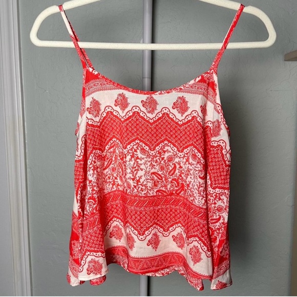 Red and White Patterned Women's Boho Print Cami Crop Top - Picture 1 of 4